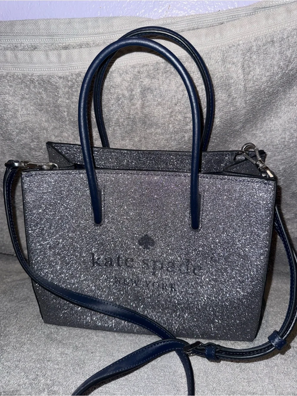 kate spade navy glitter satchel with detachable strap